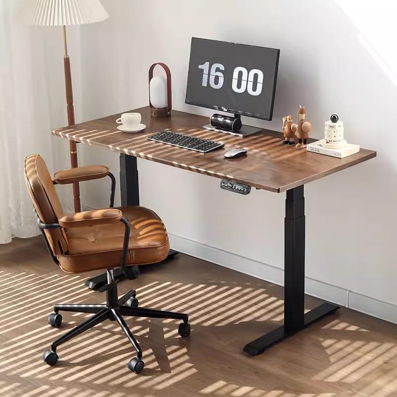 黑胡桃木电动升降桌实木升降书桌定制双电机智能电脑桌站立工作台