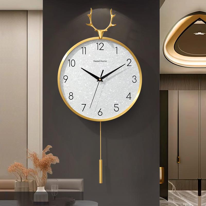 现代简约黄铜挂钟家用客厅装饰表挂墙壁钟创意北欧时尚静音石英钟