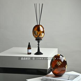 中古蛋形玻璃香薰摆件高级感小众样板间客厅床头柜摆件装 法式 饰品