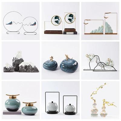 新中式陶瓷软装摆件样板间博古架玄关客厅茶室办公室酒店高端摆设