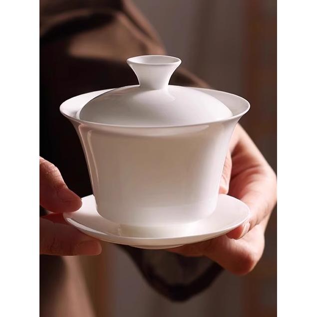 薄胎骨瓷马蹄三才盖碗高档白瓷茶杯套装潮汕功夫茶具不烫手泡茶碗