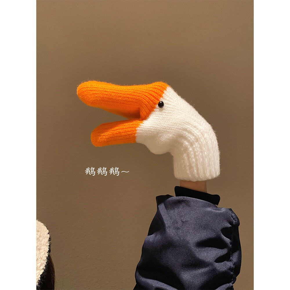 手工搞怪天鹅针织毛线手套女秋冬季可爱连指保暖加绒加厚防寒学生