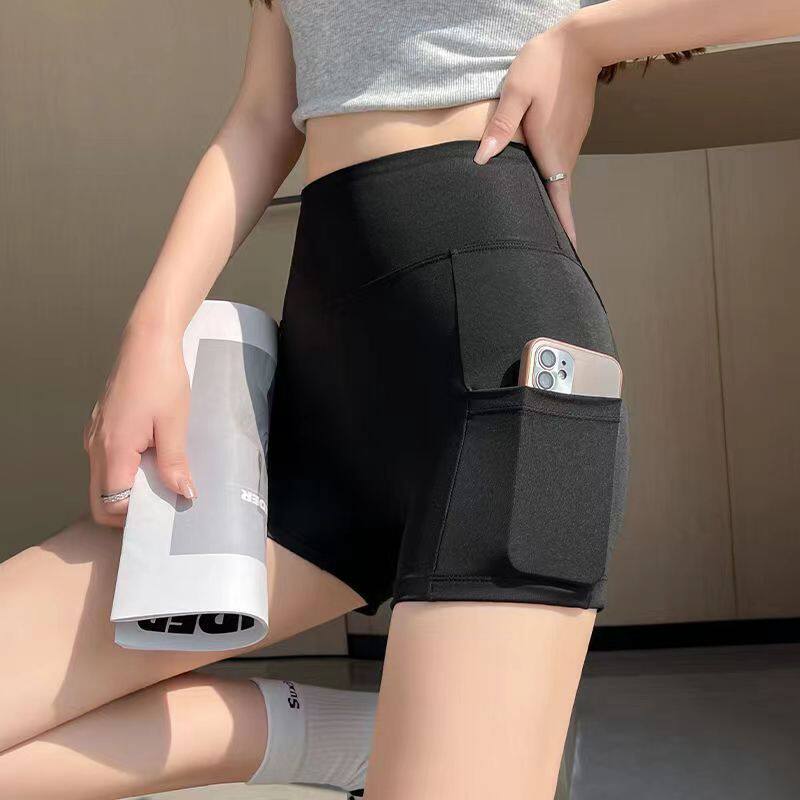 三分带口袋鲨鱼裤女外穿夏季薄款防走光安全裤冰丝瑜伽打底短裤