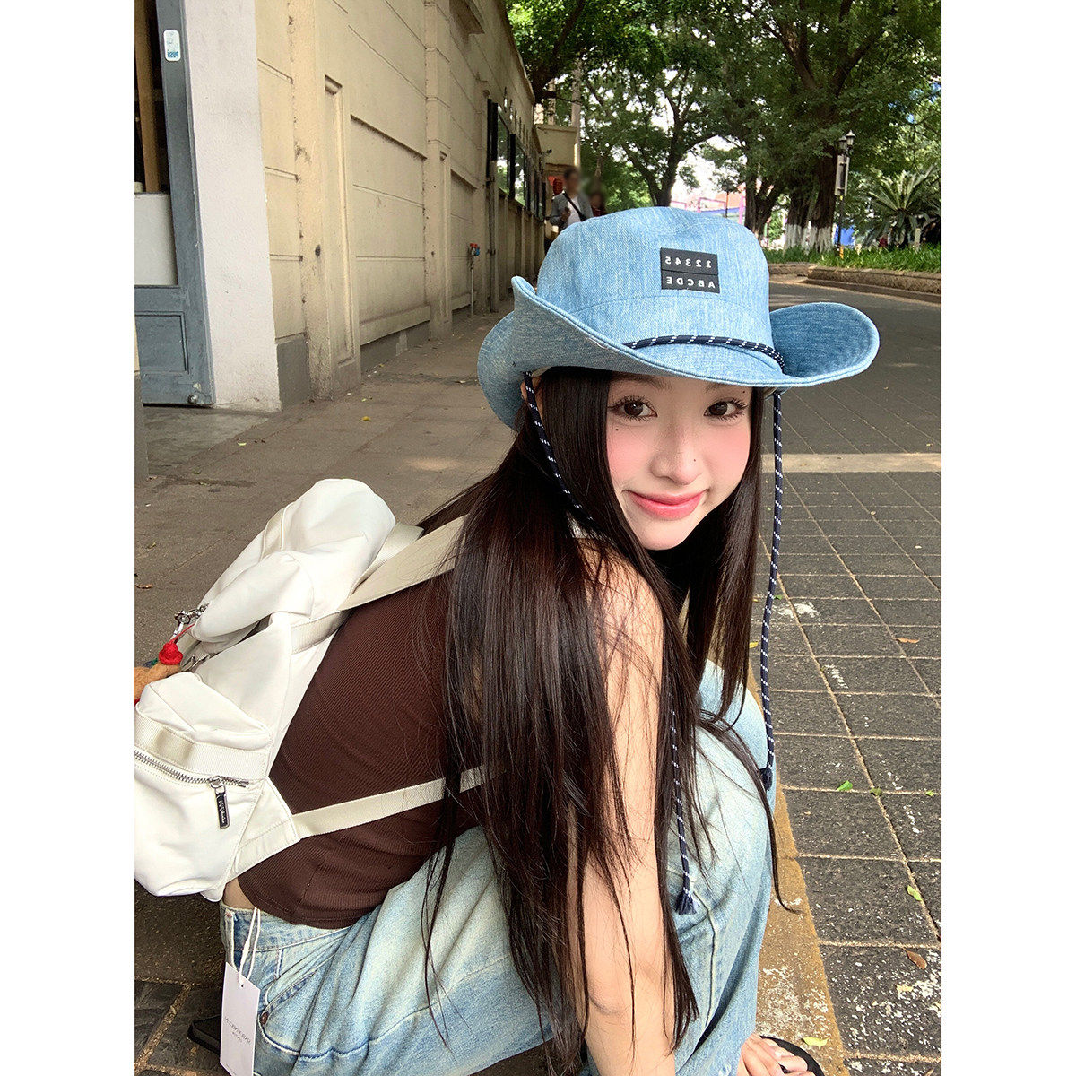 防晒露营渔夫帽户外骑行系带登山帽大帽檐水洗西部牛仔帽女可折叠