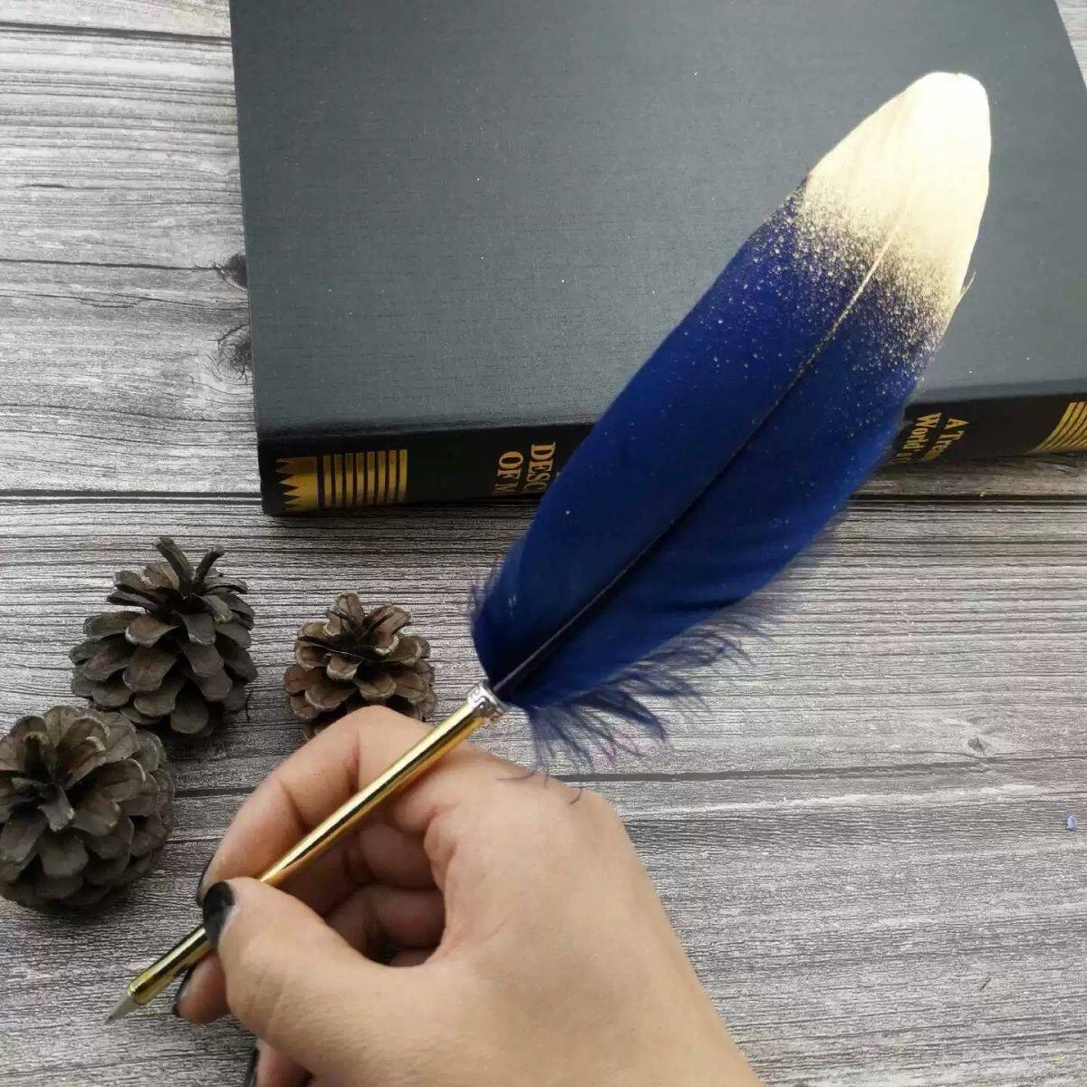 新款欧式复古羽毛笔黑色圆珠笔婚礼金属签字笔广告笔生日礼物包邮