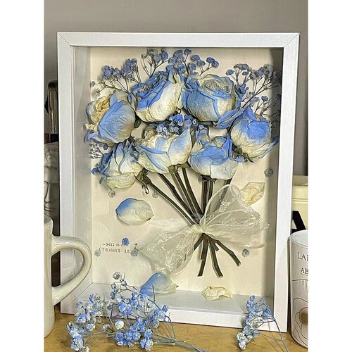 干花相框diy手工材料玫瑰永生花标本保存立体中空画框摆台干燥剂