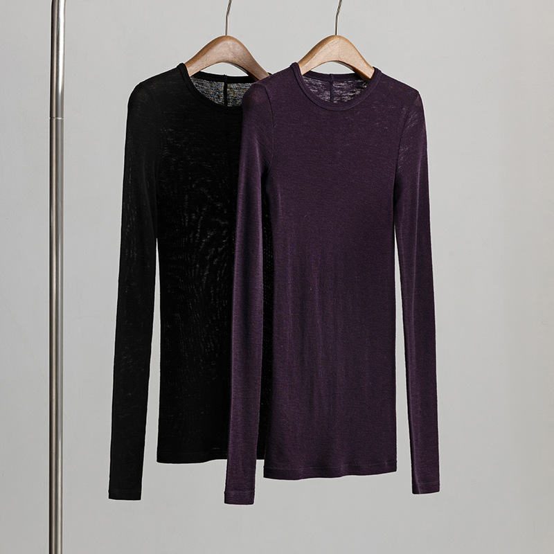 特价无补 时髦微透轻薄防缩羊毛圆领打底衫 修身针织加长上衣