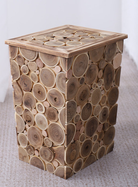 原木垃圾桶民宿翻盖创意垃圾筒简约木制日式酒店ins大号纸篓装饰