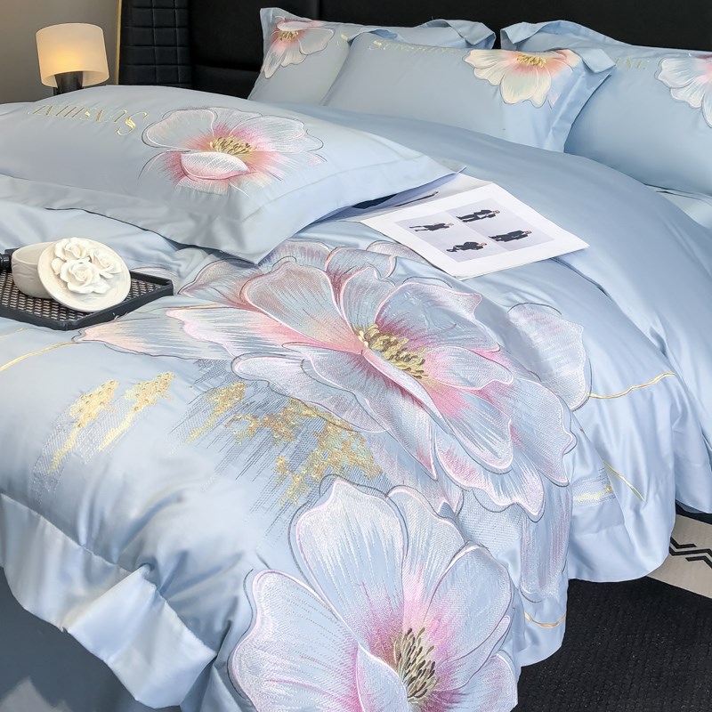 高级感A类200支长绒棉刺绣纯棉四件套全棉裸睡被套床单床上用品4