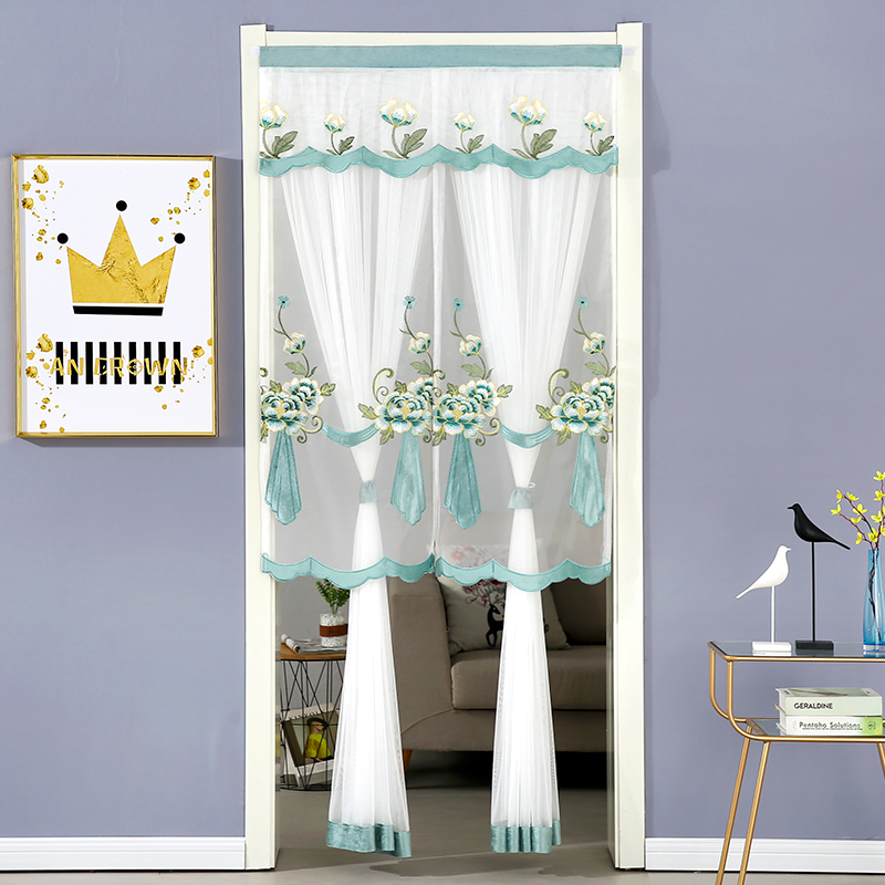 蕾丝双层防蚊纱帘透气免打孔半透明家用高级轻奢网红新款卧室门帘