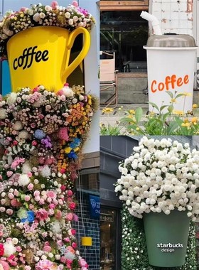 巨型奶茶咖啡杯模型网红打卡墙装置造景户外店门头美陈大摆件装饰