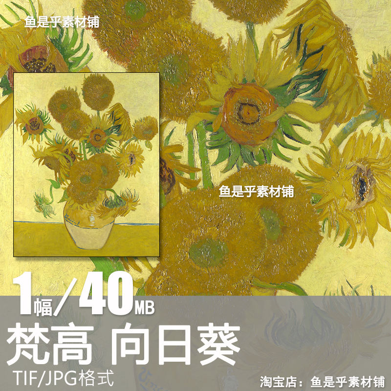 向日葵梵高油画静物花卉艺术名画画芯临摹绘画高清电子版图片素材