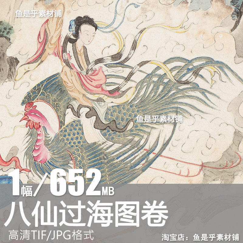 八仙过海图卷明朝古代民间神话传说国画装饰临摹高清电子素材图片