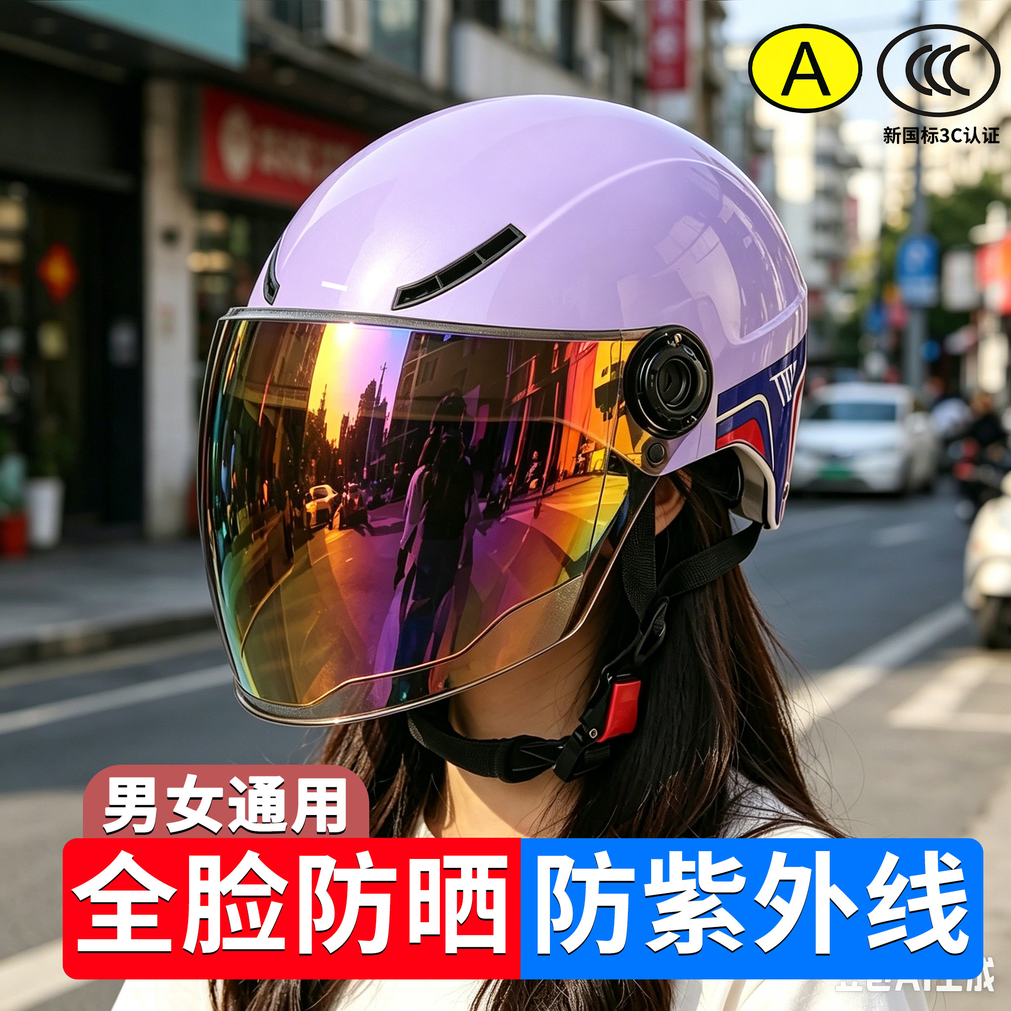 全脸防晒电动车头盔3C认证女款图片