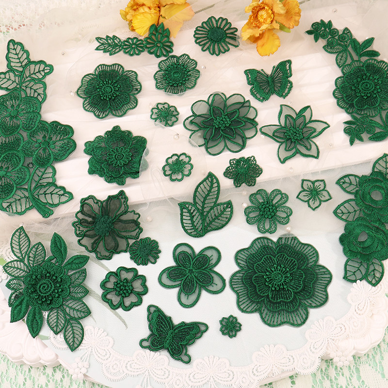 墨绿色蕾丝网纱自粘布贴刺绣花朵蝴蝶贴花裙子修复窗帘破洞修补贴,居家布艺,布贴,淘宝优惠券,粉丝福利购,淘宝优惠卷