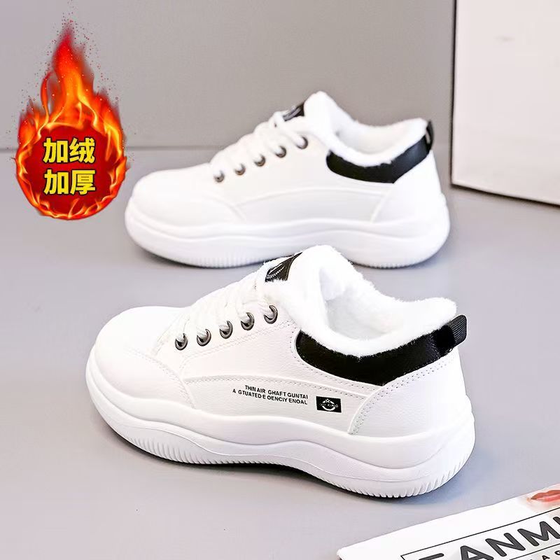 加绒休闲运动鞋2025冬季新款皮面百搭厚底防滑防水加厚保暖棉鞋子