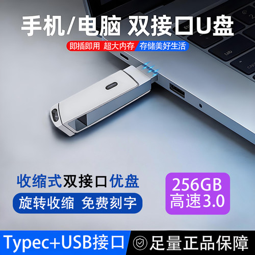 高速U盘256g双接口优盘免费刻字