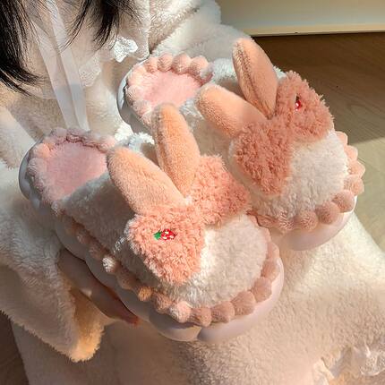 棉拖鞋女士冬季外穿2023新款室内家居厚底防滑毛毛绒可爱月子拖鞋