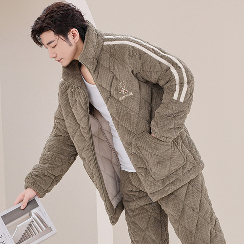 加厚保暖珊瑚绒家居服棉依界男士