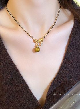 轻奢小众虎眼石电镀新中式锆石项链气质链锁骨真金百搭美拉德配饰