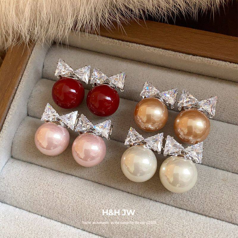 耳饰法式锆石轻奢蝴蝶结简约百搭耳钉珍珠批发高级感时尚通勤耳圈