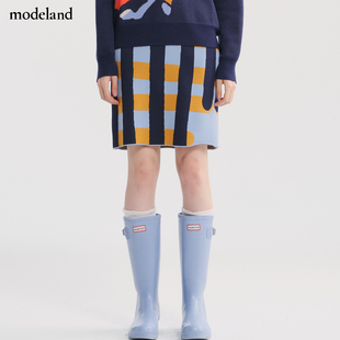 CYNTHIA&XIAO几何图案拼色修身针织半身裙