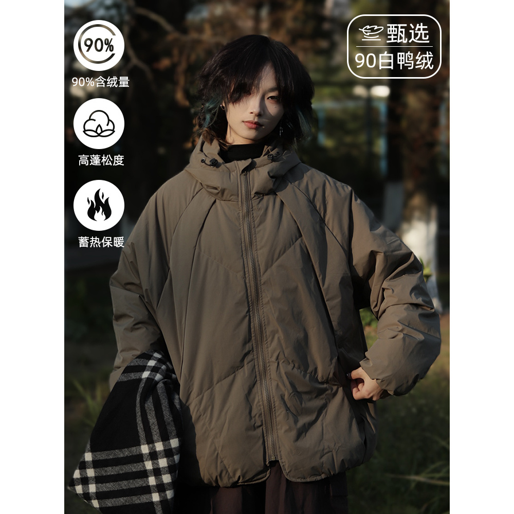 90白鸭绒日系复古连帽羽绒服