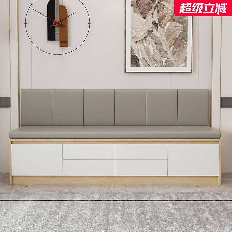 卡座实木沙发软包坐垫一体小户型家用大容量抽屉储物可定制飘窗柜
