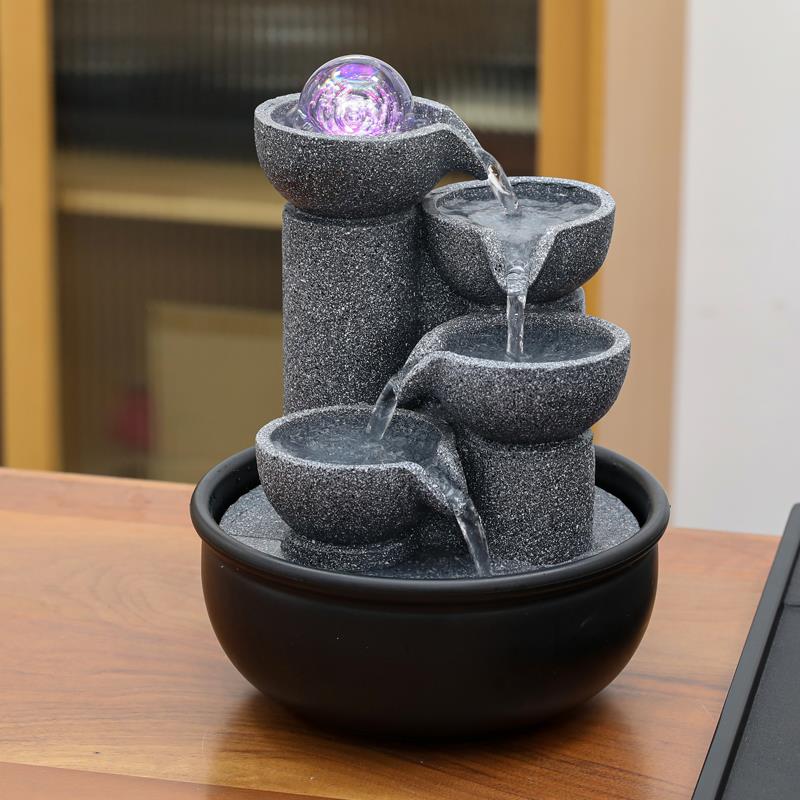 桌面流水摆件循环水景观客厅招财加湿器办公室现代喷泉水车风水轮