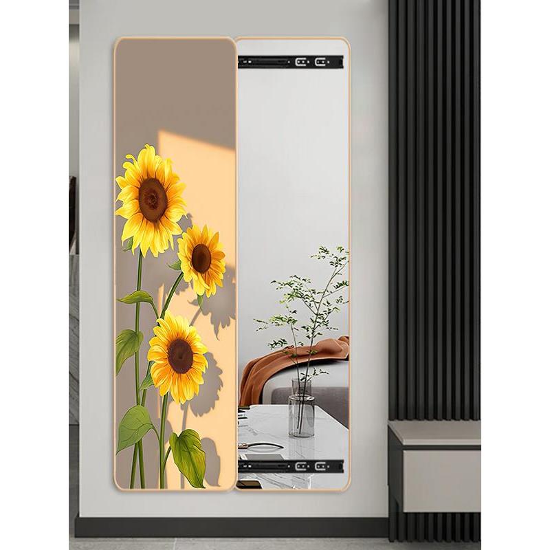超薄隐藏式穿衣镜全身镜隐形向日葵挂画暗藏可关闭玄关装饰画镜子
