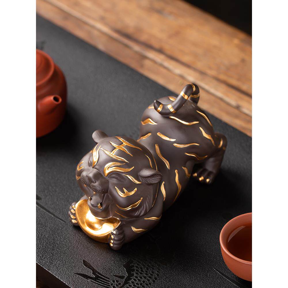 豪跃创意紫砂老虎茶宠摆件精品可养功夫茶具茶兽茶桌茶台茶盘茶玩
