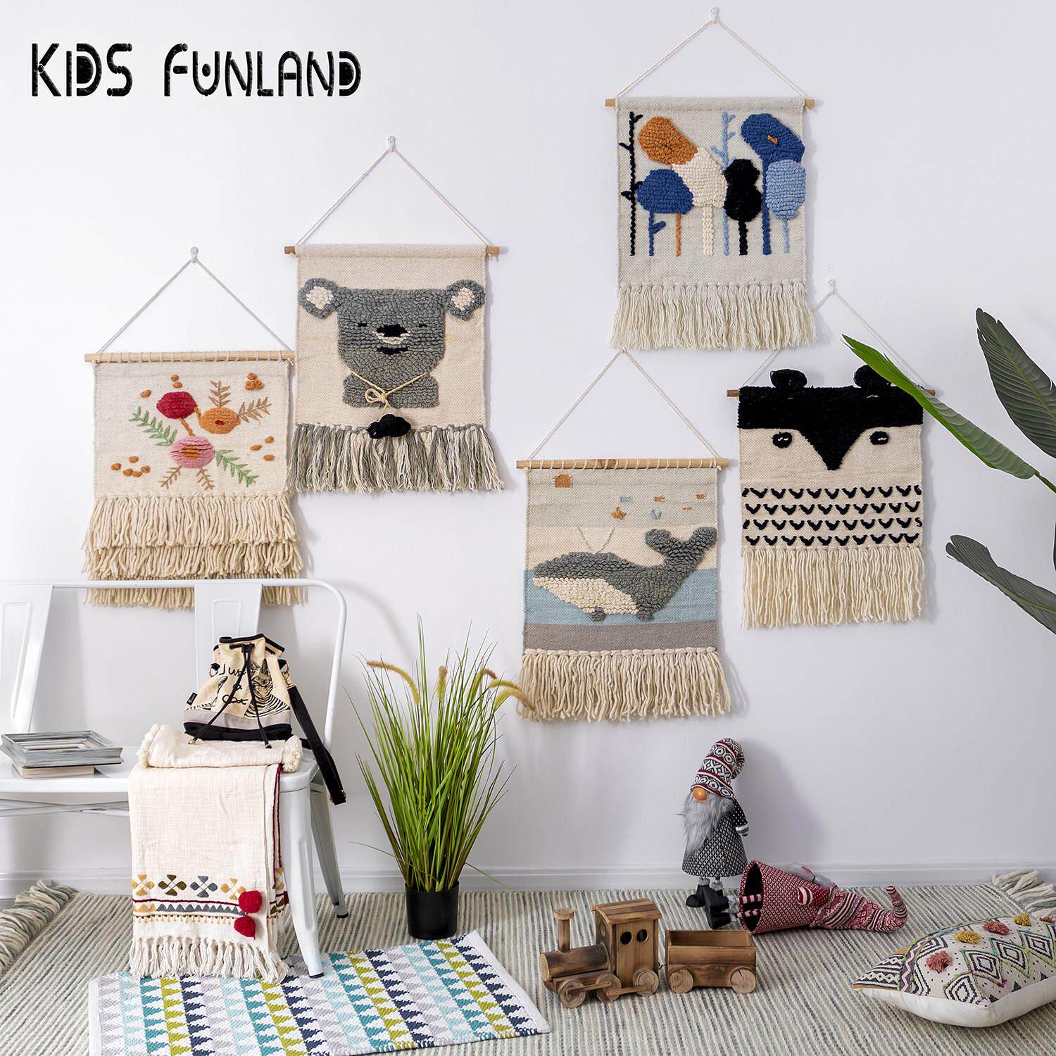 手工编织挂毯羊毛成品进口北欧简约欧美卡通壁挂儿童房民宿墙挂