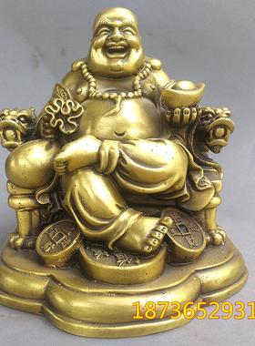 纯铜弥勒佛摆件 笑佛龙椅弥勒佛铜像 招财铜佛像 弥勒佛铜器摆件