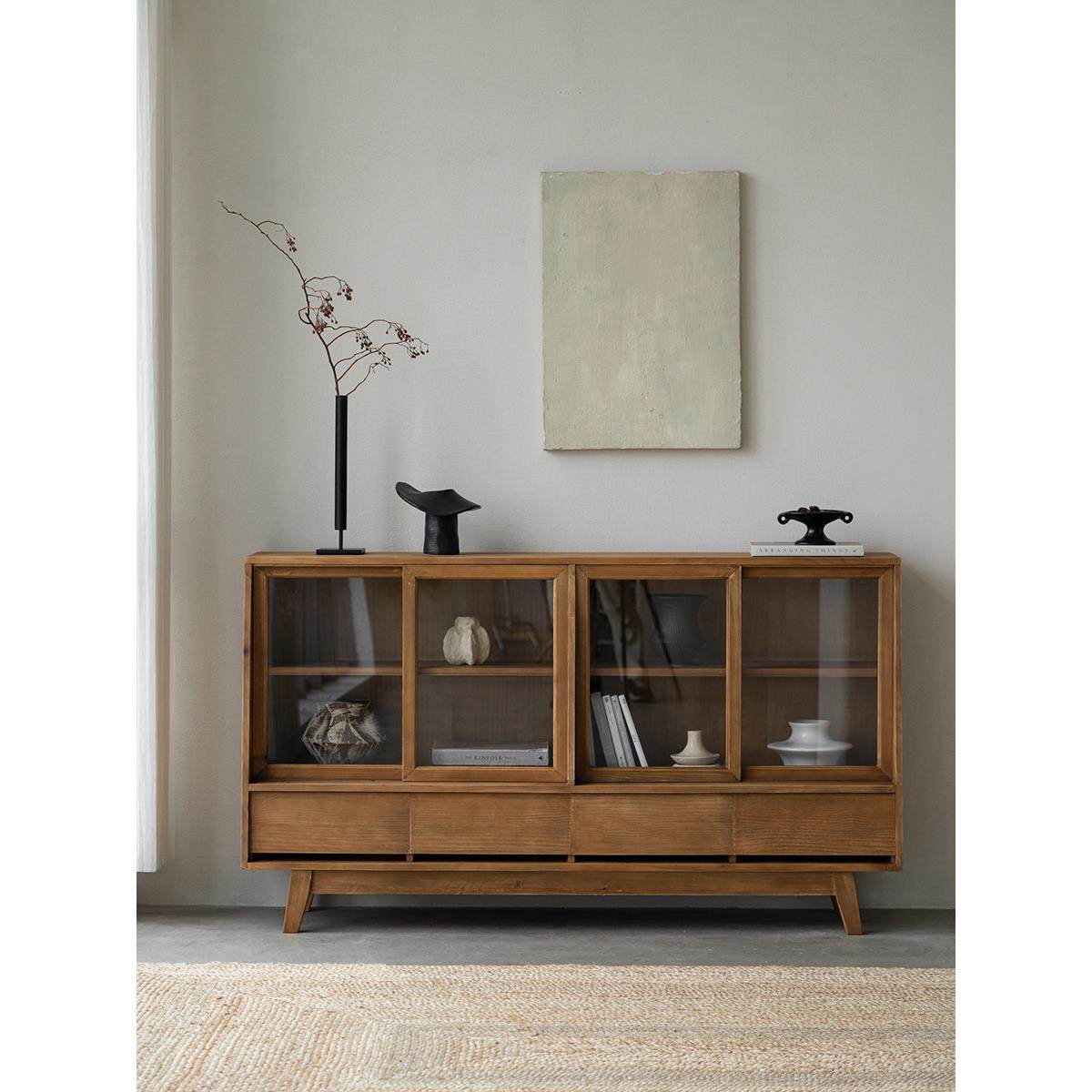 润家家居覆古实木餐边柜侘寂风收纳边柜民宿靠墙储物柜茶水柜,住宅家具,餐边柜,淘宝优惠券,粉丝福利购,淘宝优惠卷