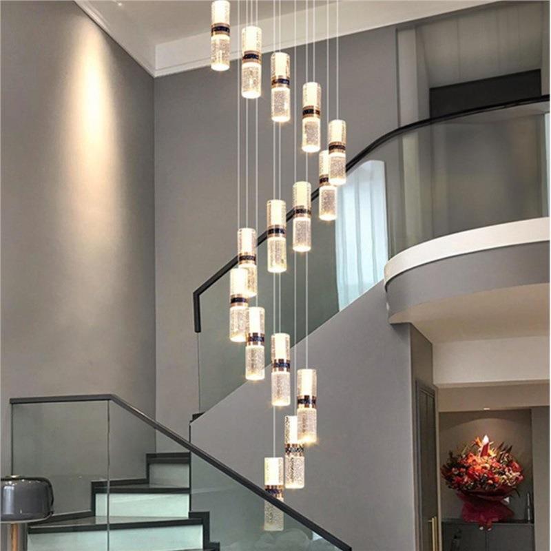 楼梯吊灯现代大气轻奢高档别墅覆式楼中空挑高旋转水晶气泡吊灯