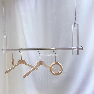 服装店不锈钢吊架悬挂衣杆压克力女装橱窗陈列货架钢丝侧挂展示架
