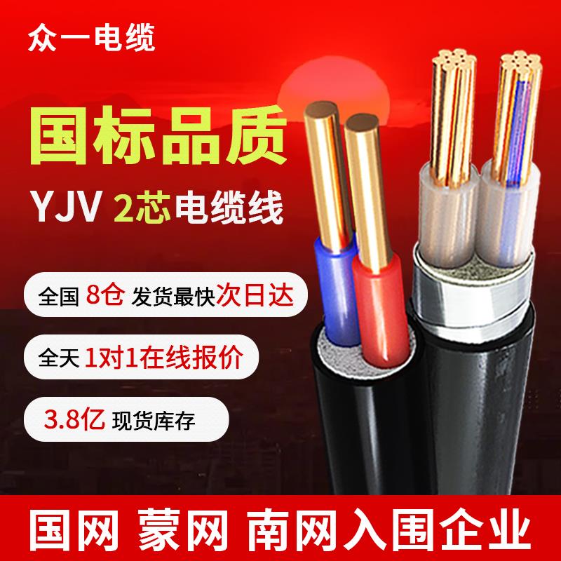 yjv电缆线2芯国标纯铜4/6/10/16/25/35/50平方铠装地埋充电桩电线