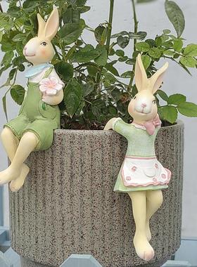 创意花盆挂件情侣兔树脂工艺品户外花园阳台布置田园花架装饰摆件