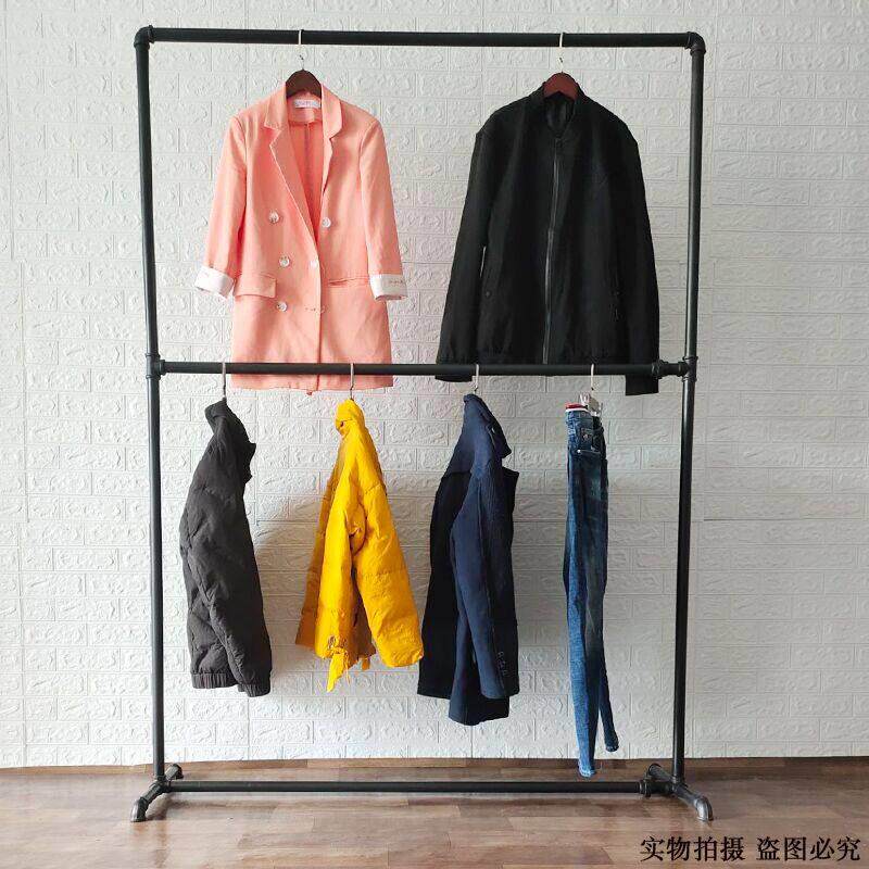 服装水管晾衣架双层展示架铁艺落地架复古龙门架简易家用单双杠