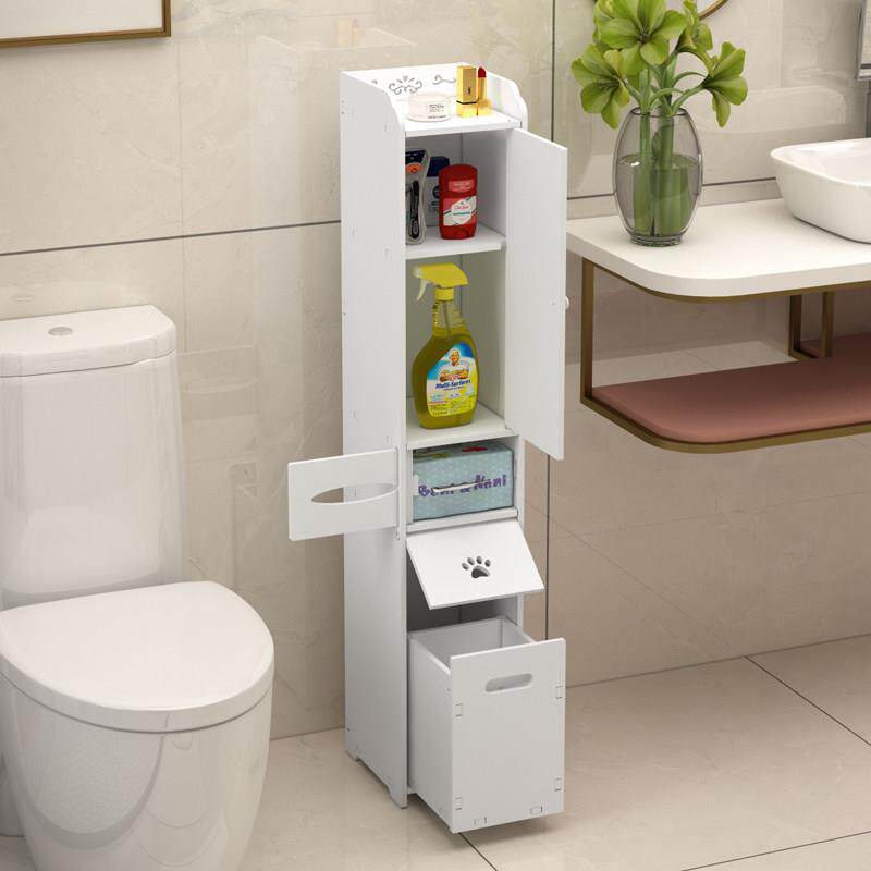 卫生间置物架带纸蒌窄柜浴室防水夹缝收纳柜厕所带垃圾桶马桶边柜