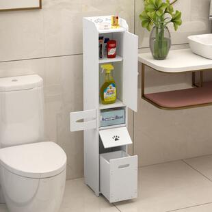 卫生间置物架带纸蒌窄柜浴室防水夹缝收纳柜厕所带垃圾桶马桶边柜