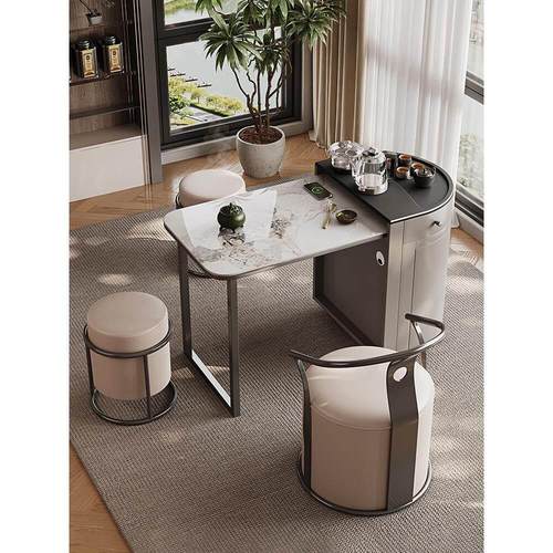 阳台茶几组合可移动客厅茶台家用折叠边几岩板小茶车一体功夫茶桌