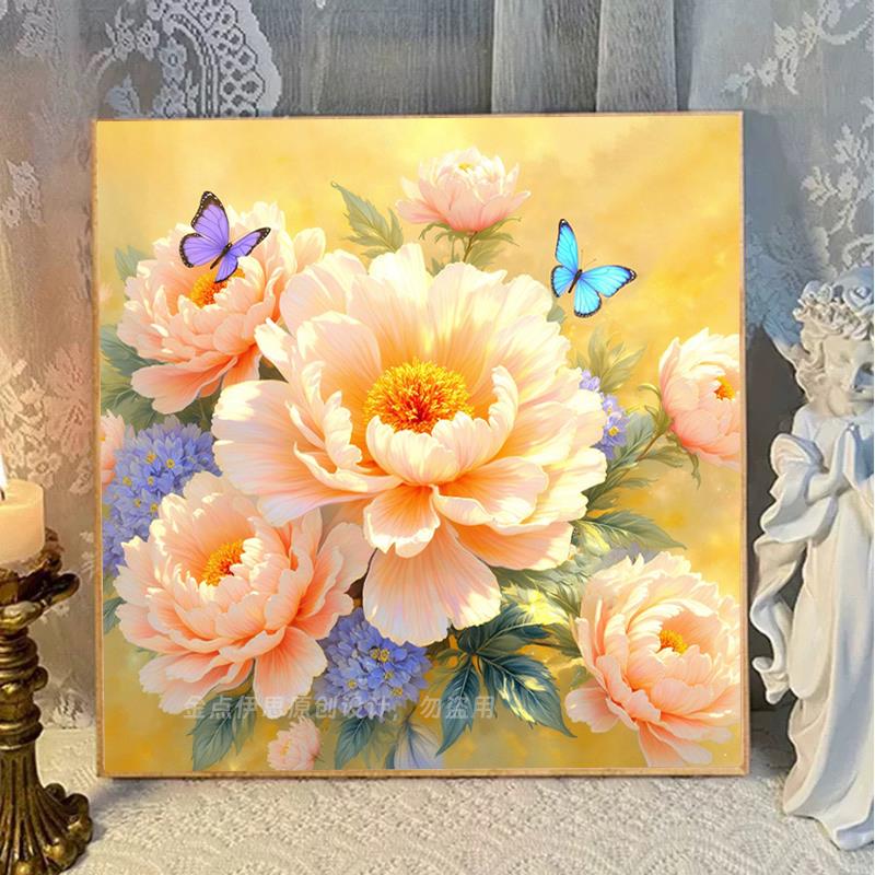 牡丹花卉蝴蝶风景钻石画2025新款手工5d点贴钻十字绣客厅卧室满钻
