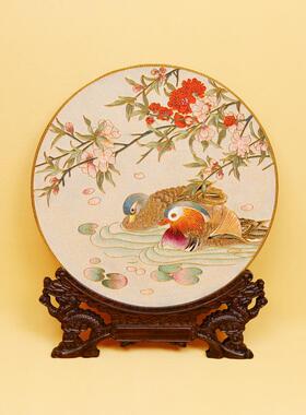 铜板饰品鸳鸯水玩细丝珐琅新中国风卧室客厅坐板景泰蓝手工礼品