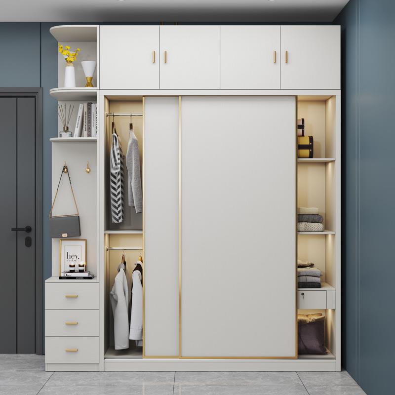 白色推拉门衣柜组合小户型卧室家用板式柜子移滑门储物柜大衣橱