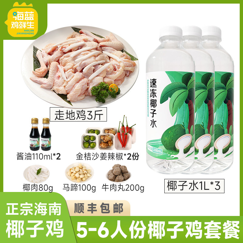 海蓝鸡鲜生海南椰子鸡火锅5-6人份全套 散养走地鸡生鲜鸡肉文昌