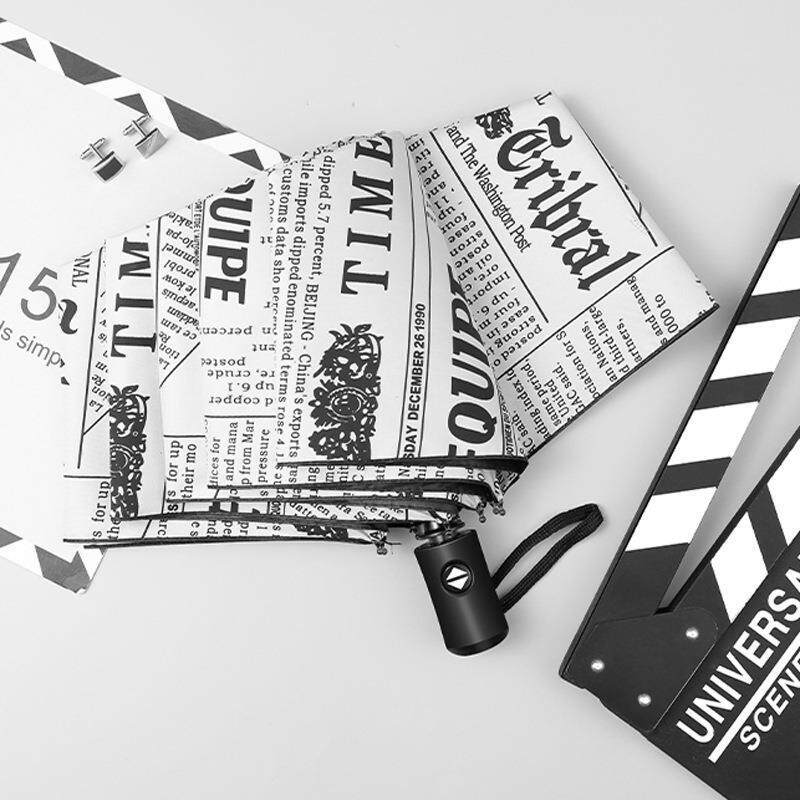 报纸英伦手动太阳伞遮阳伞晴雨伞两用防晒防紫外线折叠三折伞男士
