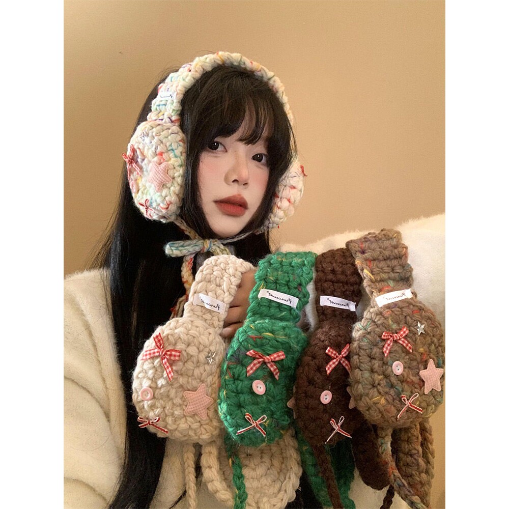 民族风蝴蝶结针织毛线耳罩女冬季保暖防寒护耳套耳暖耳包耳捂子