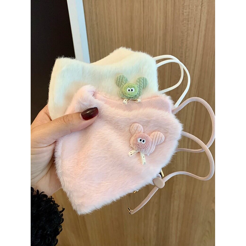 秋冬季新款可爱卡通图案儿童毛绒保暖口罩女童防寒保暖护眼角男童