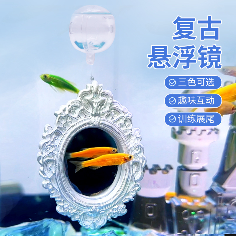 半月训练镜子复古风玻璃镜面浮漂挂件小鱼缸造景摆件装饰趣味